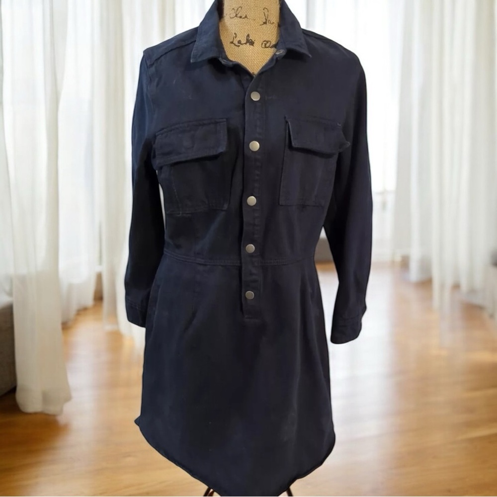 NWT! Lucky Brand Utility Surplus Shirt Dress in Midnight Dark Blue 100% Cotton